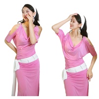 Vêtements de danse pour femmes 3 pièces Baladi Saidi Robe Hair Band Belt Costume Cotton Sexy Stage Dancewear Bellydance Fantasia