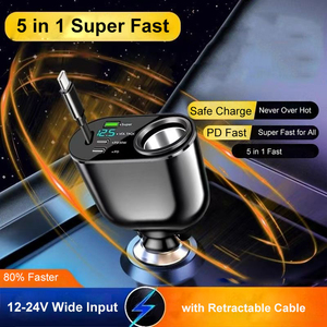 Adaptador de cargador de coche USB C multipuerto con pantalla de voltaje Cable retráctil Carga súper rápida Productos de envío directo 2024 - Product Image 5