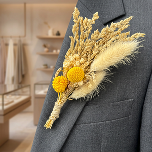 Corsage de Flores Secas Naturales, Boutonnière Floral Hecho a Mano de Larga Duración para Decoración de Trajes y Vestidos de Boda - Product Image 1