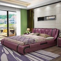 Ensemble Lit Plateforme de Luxe en Cuir et Bois, Cadre de Lit King Size pour Mobilier de Chambre