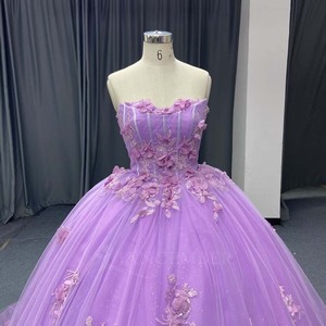 Robe de Quinceañera de luxe Lsany273, couleur lilas, sans bretelles, avec appliques florales 3D, tulle pailleté, robe de bal de princesse, Sweet 15 Jancember - Product Image 4