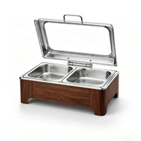 Réchaud électrique de luxe en acier inoxydable avec couvercle en verre, motif grain de bois marron, grande capacité 9L, 400W, pour buffet