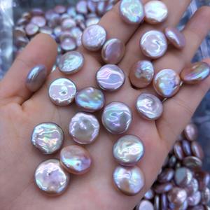 Lan Guang, venta al por mayor, Perla de botón barroco Natural, 13-14mm, perla redonda fuerte de color claro, pendiente colgante DIY, joyería - Product Image 2