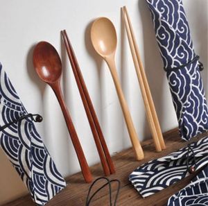 Bacchette di legno cucchiaio Set di stoviglie coreane riutilizzabili lungo manico cucchiai bacchette - Product Image 4