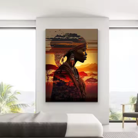 Peintures murales en verre diamantées encadrées 5D, motif arbre noir et coucher de soleil, style africain-américain, sur toile, prix de gros