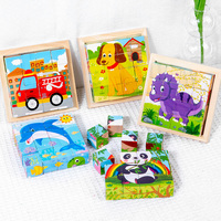 Jouet éducatif HOYE CRAFTS Cartoon Six faces en bois Puzzle blocs ensemble Animal correspondant blocs jouets éducatifs