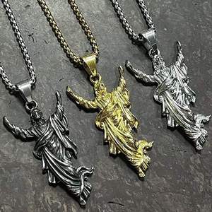 Collier pour homme en acier inoxydable 316, pendentif <span class=keywords><strong>de</strong></span> mode chrétien catholique, crucifix <span class=keywords><strong>de</strong></span> Saint Jude, zircon géométrique hip-hop - Product Image 1