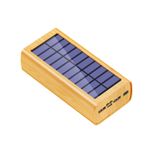 Batterie externe solaire 30000 mAh à motif bois avec double lampe pour recharge extérieure - Product Image 3
