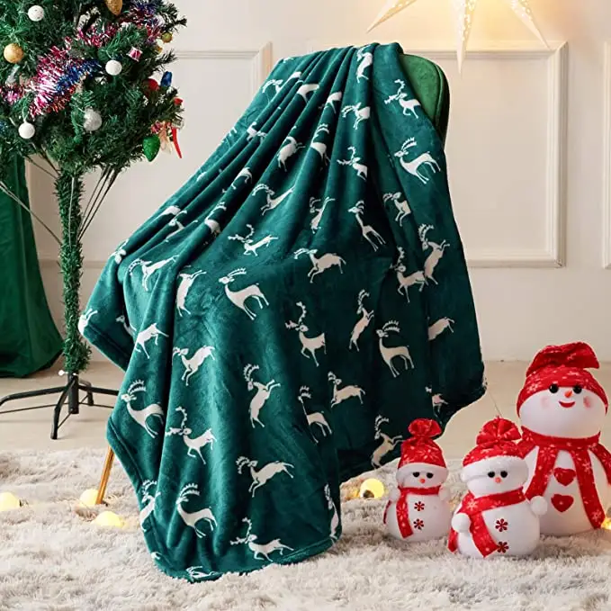 Decor Flannel Fleece Throw Blanket for Couch Sofa with Reindeer Print Blanket For Christmas Winter Other Blankets