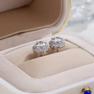 Boucles d'oreilles rondes en or blanc 9 carats avec diamants pour femmes Messi Jewelry MSE-906 - Product Image 3