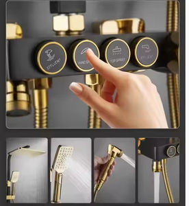 Système <span class=keywords><strong>de</strong></span> <span class=keywords><strong>douche</strong></span> <span class=keywords><strong>de</strong></span> pluie murale moderne noir et or robinets thermostatiques à main et coulissants en laiton avec noyau <span class=keywords><strong>de</strong></span> valve en céramique - Product Image 4