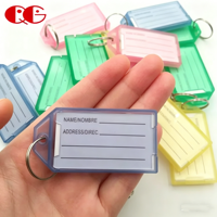 Étiquettes de clés en plastique de haute qualité OEM avec anneau séparateur et fenêtre d'étiquette, porte-clés, étiquettes d'identification pour bagages, étiquettes de nom pour animaux de compagnie