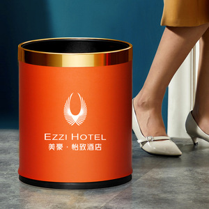 Sailu Double Layer Trash Can 10L Cylindrical Orange Gold Ring Indoor Hotel Home Use - Product Image 2