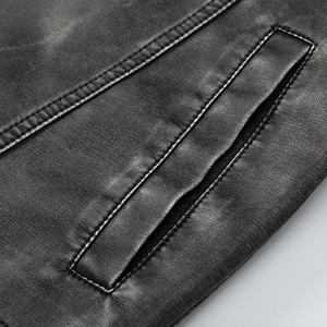 Veste streetwear oversize déstructurée à coutures apparentes pour <span class=keywords><strong>homme</strong></span>, en cuir noir délavé vintage - Product Image 4