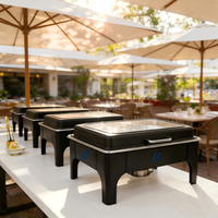 Lefeng – Plat de service carré de luxe en acier inoxydable avec fenêtre en verre, chauffe-plat de buffet, récipient chauffant 9L pour eau chaude