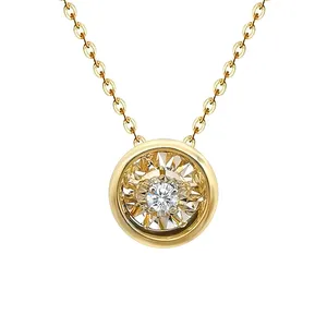 Liontin Emas Padat 18Kt Bentuk Bulat Klasik Kalung Berlian Menari Emas Asli 18K Perhiasan Wanita Grosir