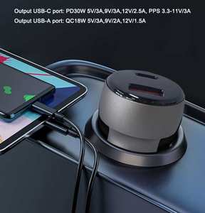 Cargador de coche eléctrico con adaptador de carga rápida tipo C para dispositivos móviles digitales, cargador USB para teléfono celular. - Product Image 3