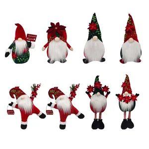 BSCI Christmas Gnome Set Poinsettia Decoration Retractable Stuffed Doll Flexible Leg Elf Gnome ornament