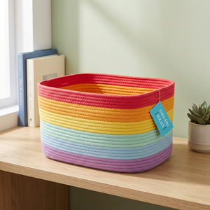 Rainbow <b>Rope</b> <b>Storage</b> <b>Basket</b> Rectangle Multi-Purpose Eco-Friendly Colorful Cotton <b>Rope</b> - Product Image 2
