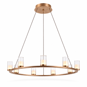Lustre LED moderne en forme d'anneau, suspension cylindrique en verre, lampe suspendue circulaire en métal brossé pour salle à manger, villa, hôtel - Product Image 1