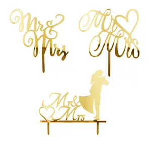 Grosir ujung cupcake akrilik cermin perak emas Selamat Ulang Tahun Pernikahan Peralatan Dekorasi ujung Kue Mr dan Mrs