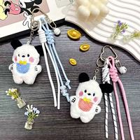 Lanière de téléphone portable en peluche tressée à la main DIY, ours en peluche, nœud coloré, petite clochette, pendentif de sac mignon de dessin animé, logo personnalisé, 18 cm