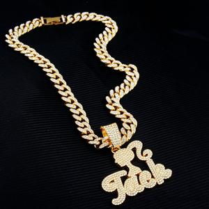 Colgante Personalizado de Letras <span class=keywords><strong>Mayúsculas</strong></span> y <span class=keywords><strong>Minúsculas</strong></span> con Botones, Joyería Hip Hop Creativa con Doble Circonita y Cadena de Cuerda - Product Image 3