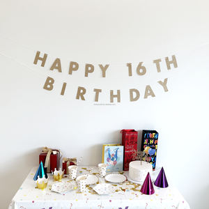 Gras pré-enfilé or paillettes 16e anniversaire fête bannière joyeux anniversaire garçons et filles décorations pour les occasions de mariée - Product Image 1