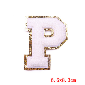Venta al por mayor <span class=keywords><strong>3</strong></span> pulgadas de alta calidad logo patrones letras parches hierro en alfabeto inicial oro brillo Chenille carta parches - Product Image 4