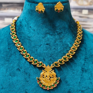 Juego de collar de templo tradicional de piedra mate Pota y Meenakari de Jewel Emarket -12731585DP - Product Image 2