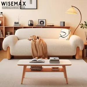 WISEMAX FURNITUREファブリックレザー張りソファセットデザインオフィスリビングルーム用大型ソファ無垢材の脚シングルソファチェア