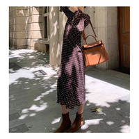 Robe longue ODM européenne à bretelles spaghetti, col en V, à pois, manches cloche, coupe ajustée, taille haute, sexy, pour soirée