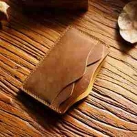 Dompet Pria Vintage Asli Buatan Tangan Minimalis Kulit Crazy Horse Tempat Kartu Kulit Sapi Berkualitas Tinggi