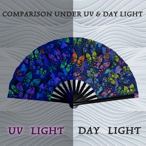 พัดมือพับได้ขนาดใหญ่ลายผีเสื้อแบบกำหนดเอง สะท้อนแสง UV สำหรับงานคอนเสิร์ต งานปาร์ตี้กลางคืน และไนท์คลับ - Product Image 4