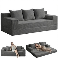 Sofá Cama Moderno de 3 Plazas, de Corduroy sin Estructura, con Brazos Cuadrados, Plegable, Convertible, Futón Compresible, 3 Almohadas, Portátil, para Sala de Estar