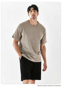 Maglietta da <span class=keywords><strong>uomo</strong></span> Unisex con logo in cotone 100 con logo a girocollo a vita larga a manica corta 270GSM - Product Image 6