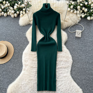 2025 estate elegante tunica a collo alto tubino abito Midi <span class=keywords><strong>in</strong></span> <span class=keywords><strong>maglia</strong></span> sottile per le donne - Product Image 4