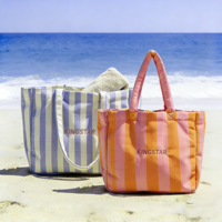 Sac de plage imperméable en tissu éponge rayé pour femme avec logo, taille personnalisée, sac fourre-tout en tissu éponge pliable et gonflé pour le shopping