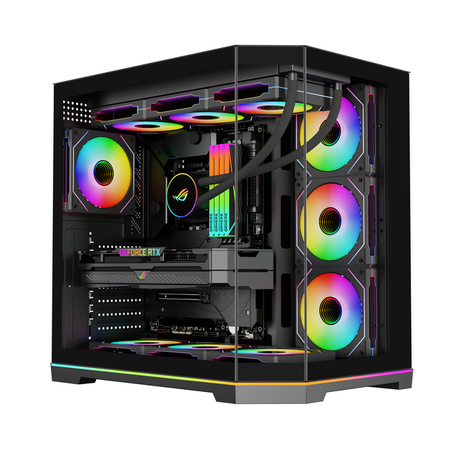 ESGAMING Essential for Game Mid Tower Seaview Pc Case SPCC RGB Light Effect Gaming Computer Tower Cases With Side Panel Window