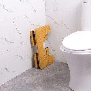 Folding <b>Bamboo</b> Toilet <b>Stool</b> Anti Slip Footrest For Bathroom Use With Storage Compartment - Product Image 2