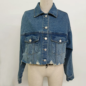 Proveedor de Ropa de Mujer de Alta Calidad, Chaqueta Vaquera Clásica con Logotipo Personalizado, 100% Algodón, Precio al por Mayor, Abrigo Vaquero para Mujer - Product Image 1