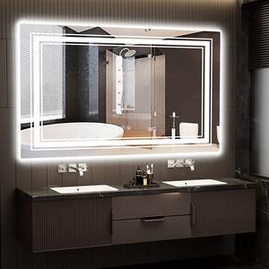 Armoire à pharmacie LED rectangulaire moderne, indice de protection IP44, <span class=keywords><strong>miroir</strong></span> argenté de 5 mm, <span class=keywords><strong>triple</strong></span> éclairage horizontal à double bras extensible avec grossissement mural - Product Image 4