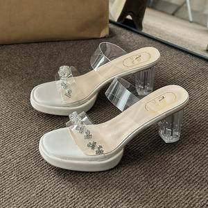 Femmes nouveau 2025 été vêtements d'extérieur sandales <span class=keywords><strong>talon</strong></span> épais <span class=keywords><strong>talon</strong></span> haut fée pantoufles beau cristal <span class=keywords><strong>Transparent</strong></span> carré ouvert - Product Image 6