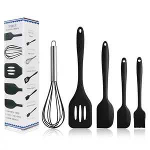 espátula conjunto de 5 Suppliers-Utensilios de cocina de silicona antiadherentes, utensilios de cocina de 5 piezas, accesorios