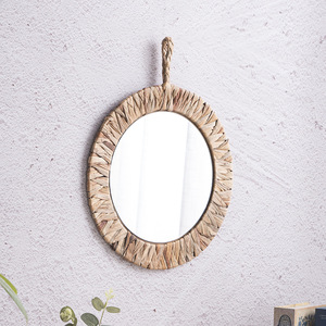 Rustic Reed Woven <b>Round</b> <b>Wall</b> <b>Mirror</b> Handmade Framed Bedroom Decor Shandong Origin XH20-716 - Product Image 2