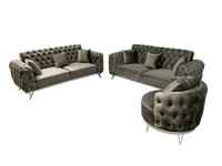 Win Force Canapé sectionnel modulaire de style européen moderne Canapé d'angle en velours en tissu Chesterfield avec poufs pour le salon