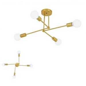 Plafonnier Doré Personnalisable Style Sputnik Moderne Vintage 4 Lumières Culot E27 Forme DIY pour Chambre <span class=keywords><strong>Salon</strong></span> <span class=keywords><strong>Cuisine</strong></span> Restaurant - Product Image 1