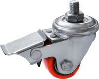 Roue pivotante en polyuréthane rouge avec frein, montée sur plaque, pour chariot, rouleau de 25 x 27 mm pour équipement léger