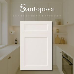 Armoires de cuisine modernes SANTOPOVA en crème avec système de tiroirs coulissants et conception de rangement intégrée - Product Image 1
