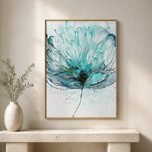 Stampa d'Arte Astratta Teal White Still Life su Tre Pannelli, Immagine a Colori Fluidi per Soggiorno, Hotel, Interni Moderni - Product Image 4